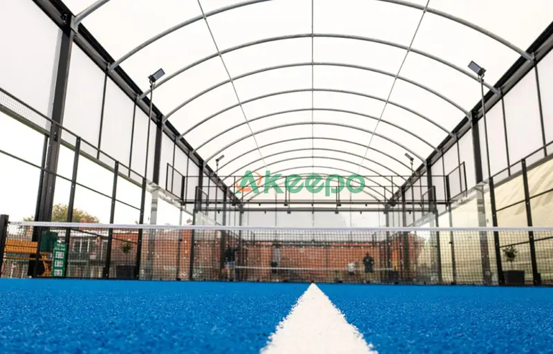 Curved Steel Padel Canopy | Waterproof PVC Membrane & 200W LED System